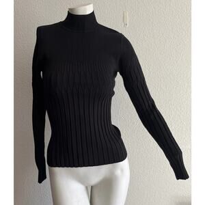 Vintage 90’s Cache Black Silk Blend Stretch Ribbed Turtleneck Large Knit